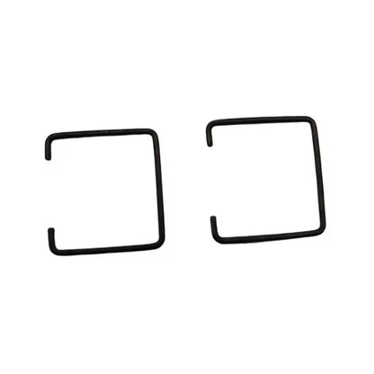 Two black BMW injector connector retaining clips fully visible on a square white background