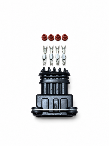 4-pin Bosch-style female connector kit with four terminals and four wire seals