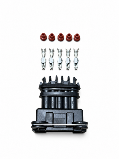 5-pin Bosch-style female connector kit with five terminals and five wire seals