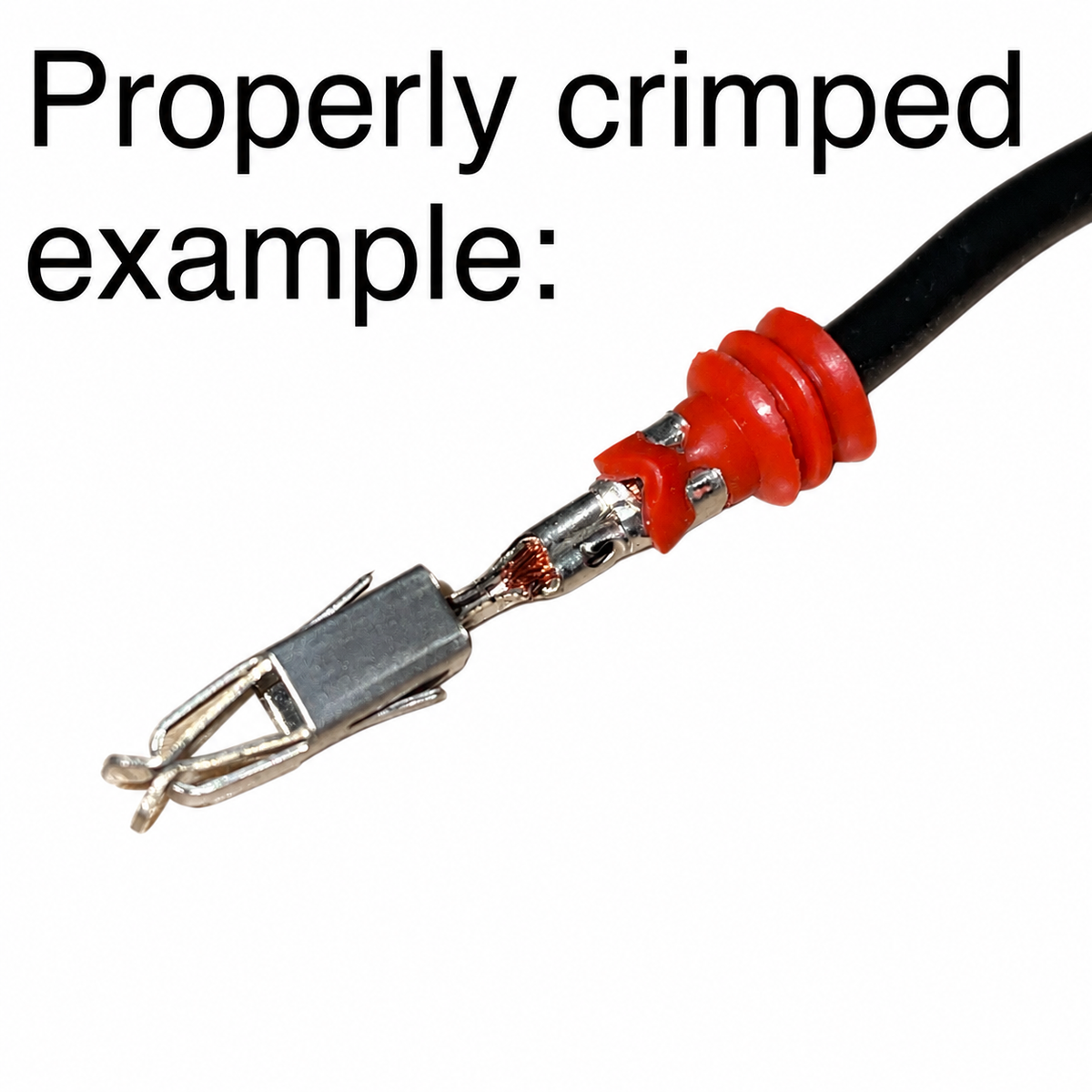Properly crimped Bosch-style terminal and wire seal example