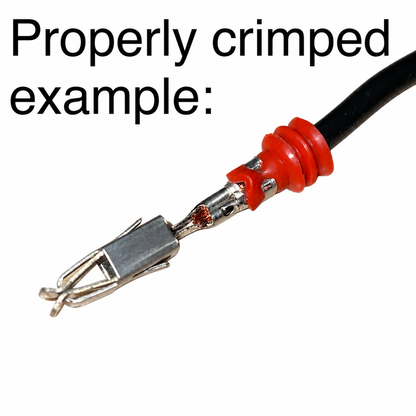 Properly crimped Bosch-style terminal and wire seal example