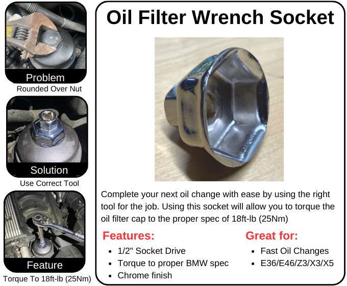 E36 E46 Oil Filter Wrench Socket Adapter for BMW